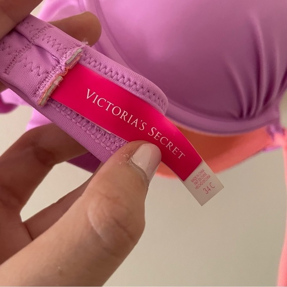 Victoria’s Secret pink and orange bikini top swimwear padded tie closure bow - Picture 3 of 9